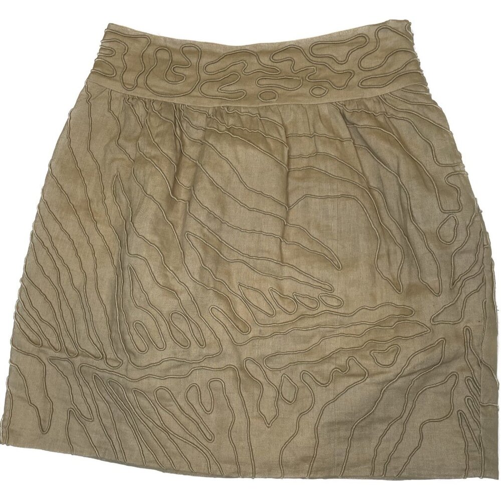 DVF Paquerita Linen Mini Skirt Beige XS 2 Textured Embroidered Boho Chic - Picture 2 of 13